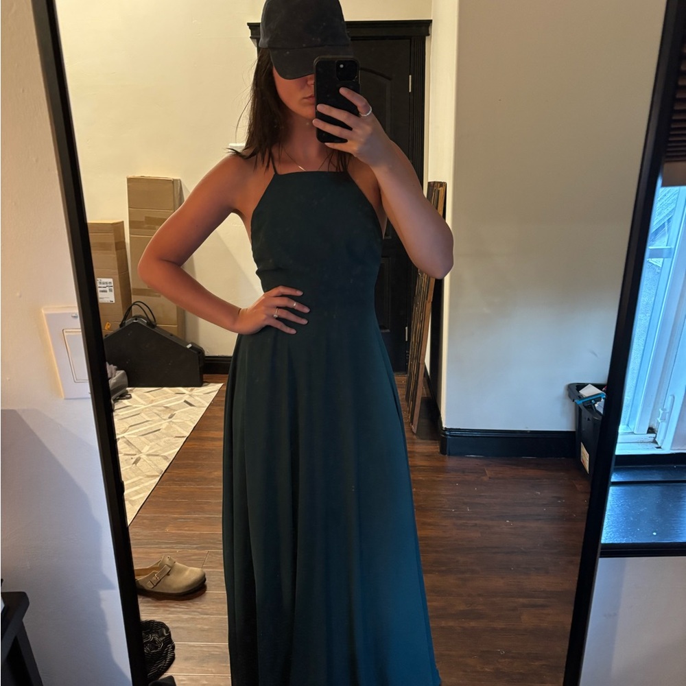 Lulu's Blue Ruched Halter Maxi Sundress